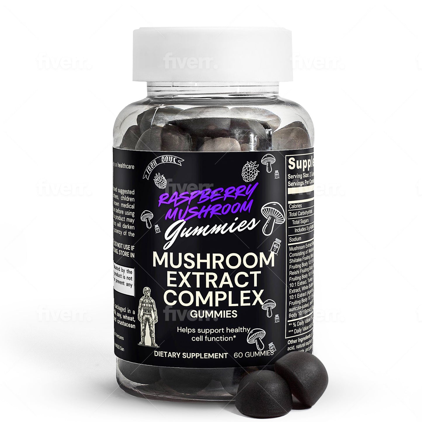 Raspberry Mushroom Extract Gummies (10 Types Of Mushrooms)